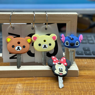 Cartoon Character Silicone Keychain Key Cover Cap with Key Ring Holder