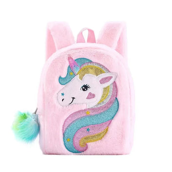 Girls Unicorn Plush School Backpack Cute Tie-Dye Kids Bag