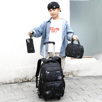 Boys Rolling School Backpack with Wheels Trolley