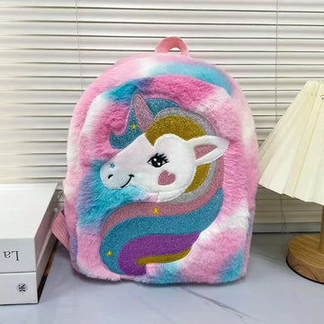 Girls Unicorn Plush School Backpack Cute Tie-Dye Kids Bag