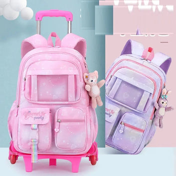 Girls Rolling School Backpack Trolley Bag